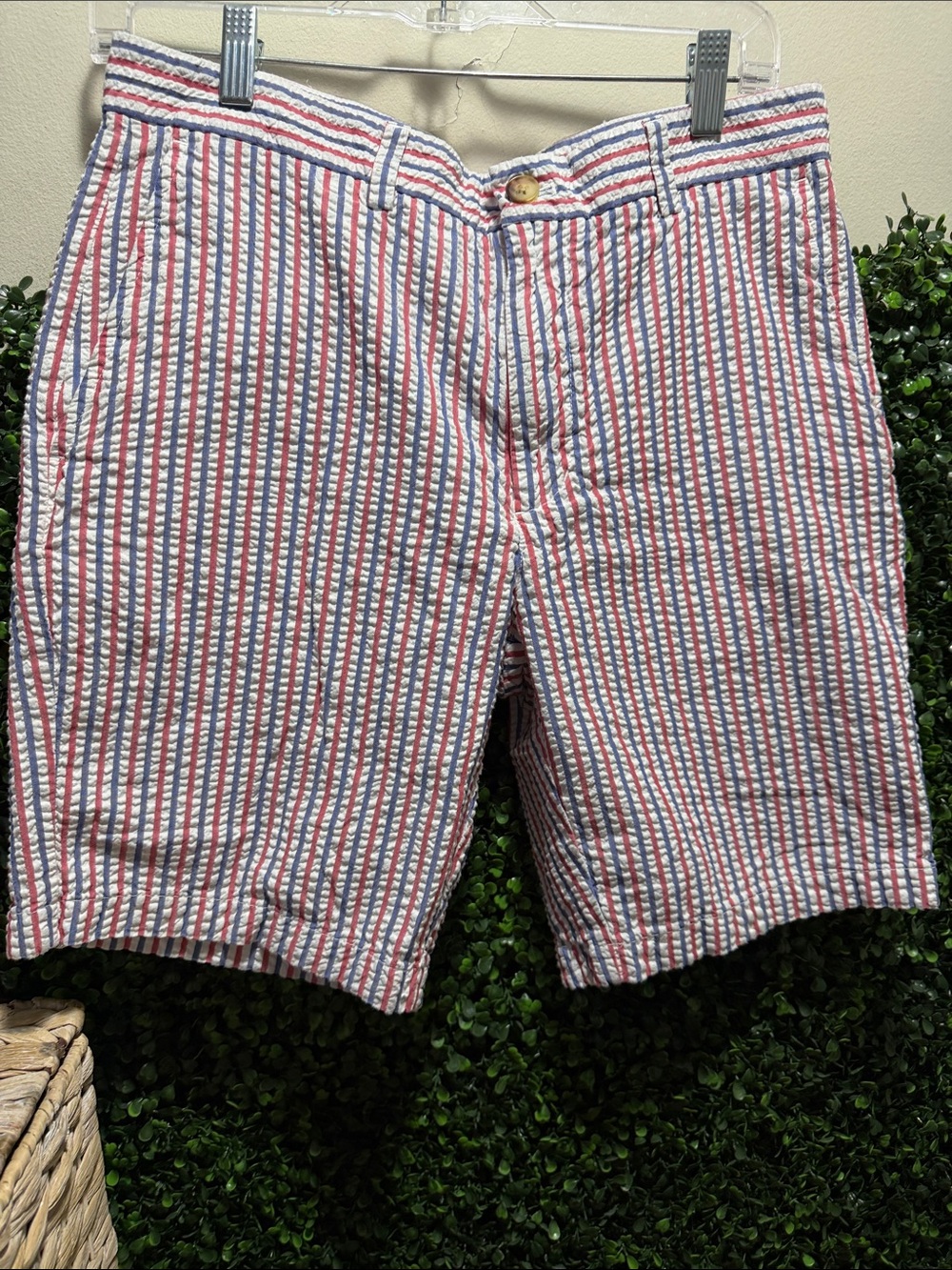 Vineyard Vines Red, White & Blue Seersucker Flat Front Shorts